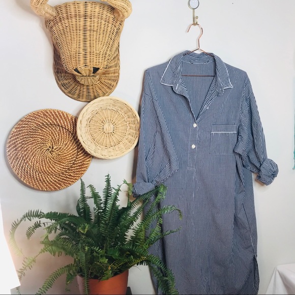 vtg vsco gingham Navy cotton shirt dress - Picture 4 of 6